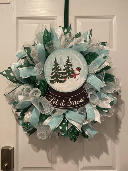 Let It Snow mint and white winter mesh wreath