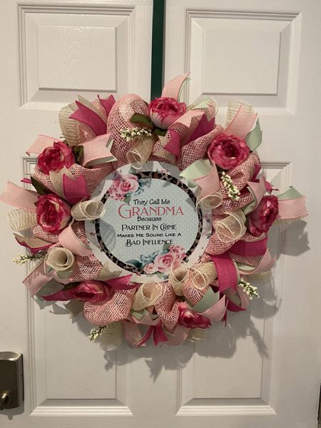 Pink floral Grandma mesh wreath